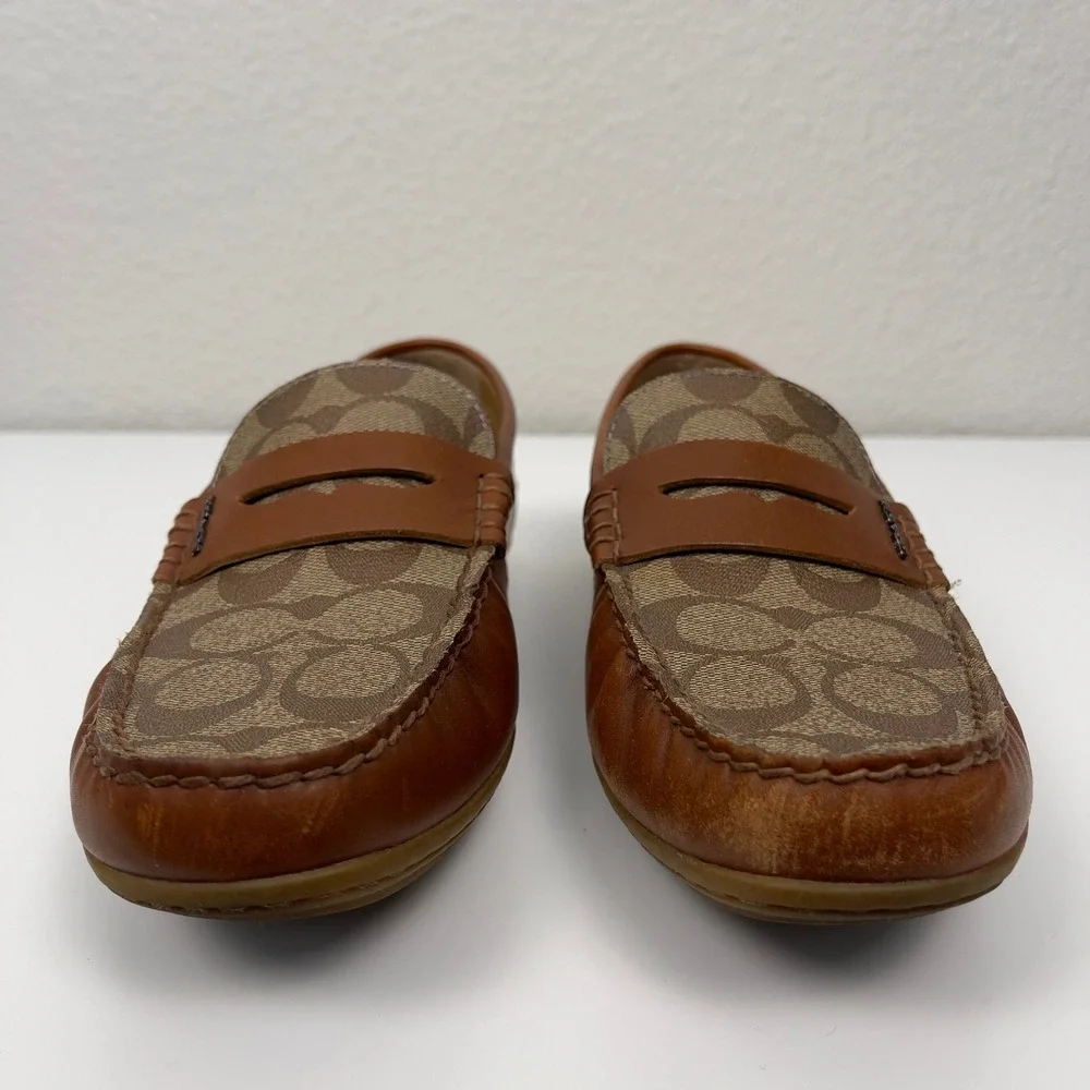 COACH Mott‎ Driver Loafers Khaki Brown Signature Jacquard Leather Mens 7D Career